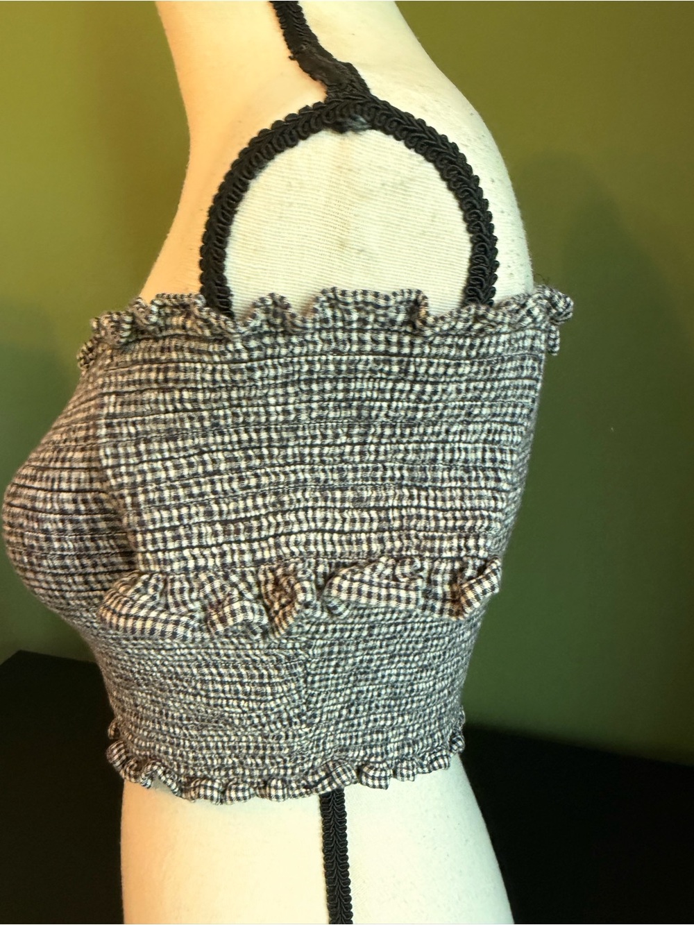 Ecote Black and White Smocked Ruffle Square-Neck Crop Top - Picture 2 of 4